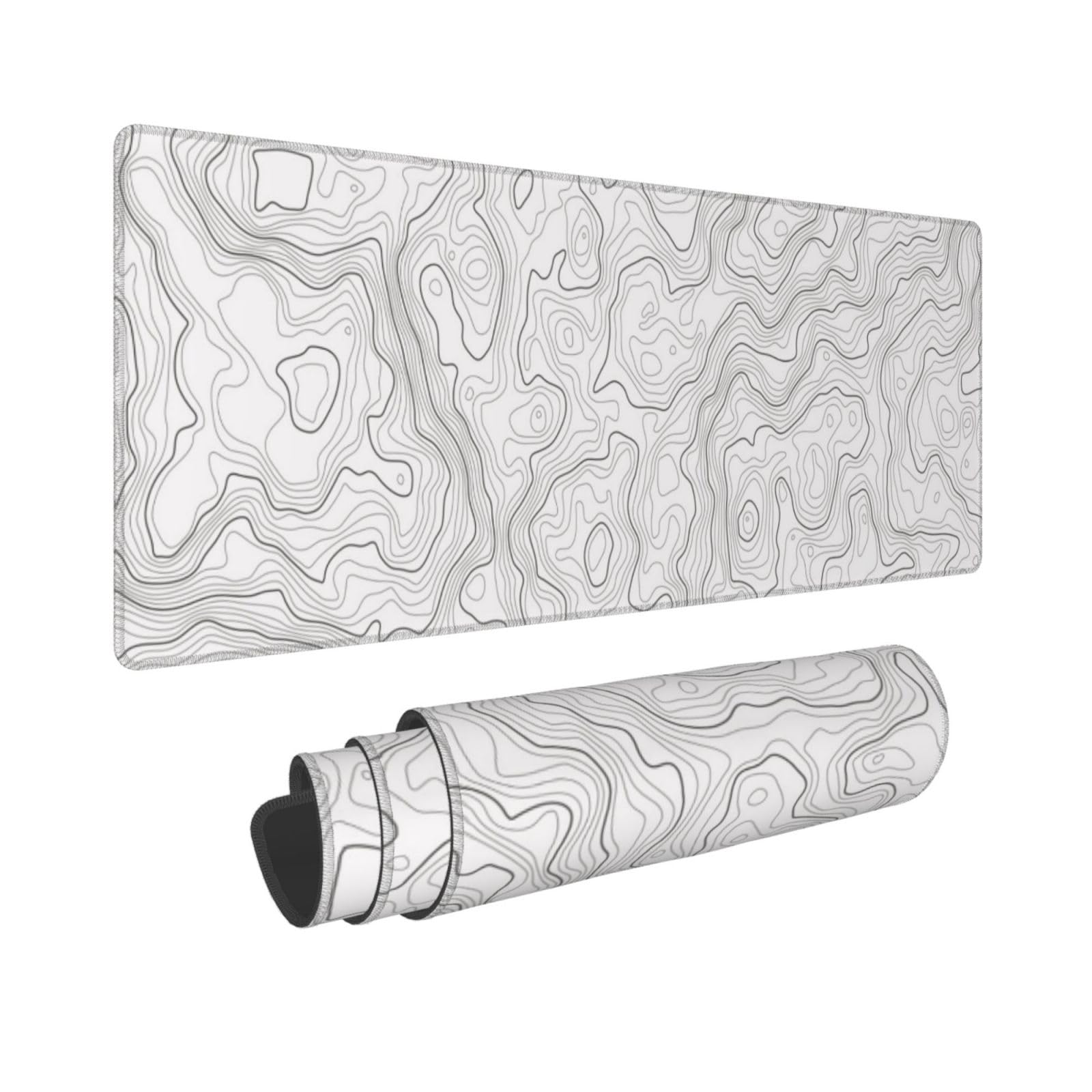 Mousepad Xl Extended - Soyut Beyaz Topografik Kontur Haritası Topografya