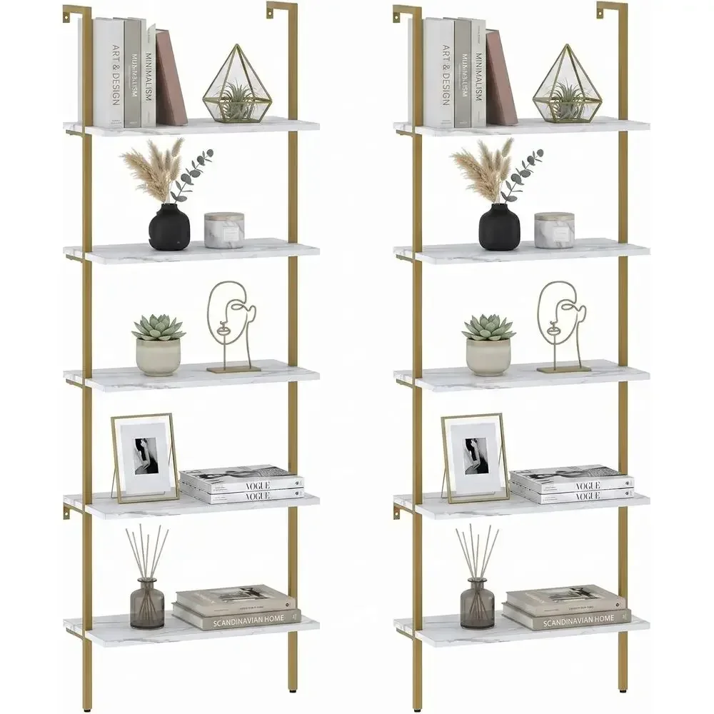 Home Office With Bookshelves - 5 Katmanlı Beyaz Mermer Duvara Monte