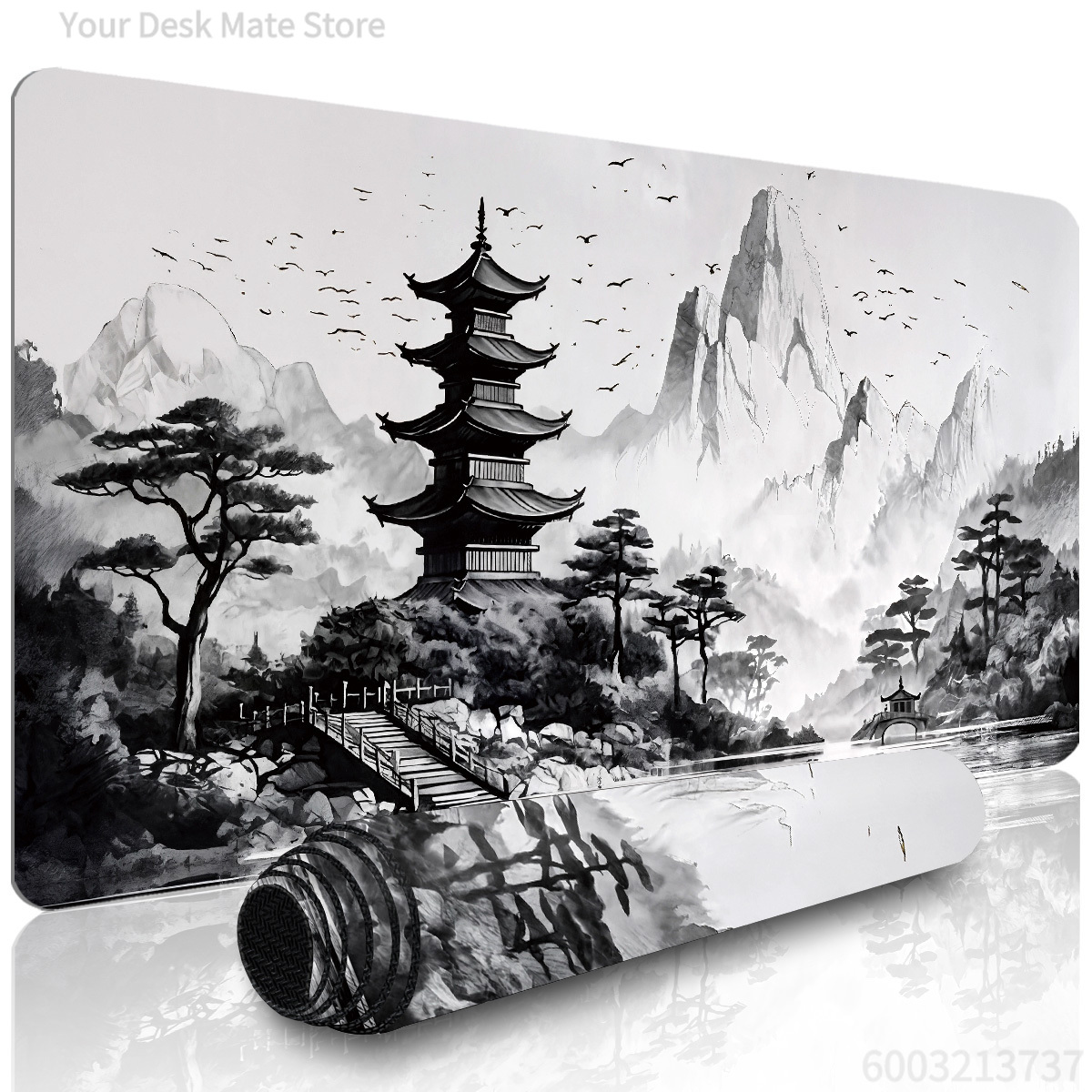 Mousepad Xl Extended - Mürekkep Sıvama Dağ Manzarası Tasarımı büyük