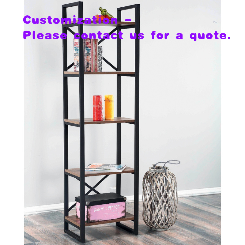 Home Office With Bookshelves - Modern Endüstriyel Metal Çerçeveli Ahşap Kitaplık