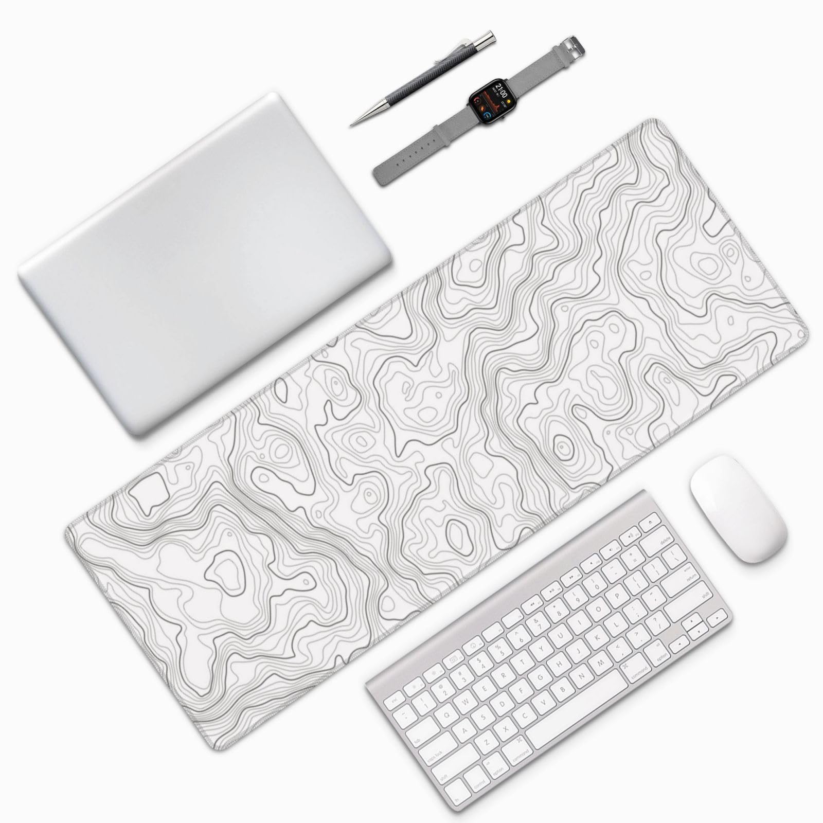 Soyut Beyaz Topografik Kontur  - Mousepad Xl Extended incelemesi ve fiyatı