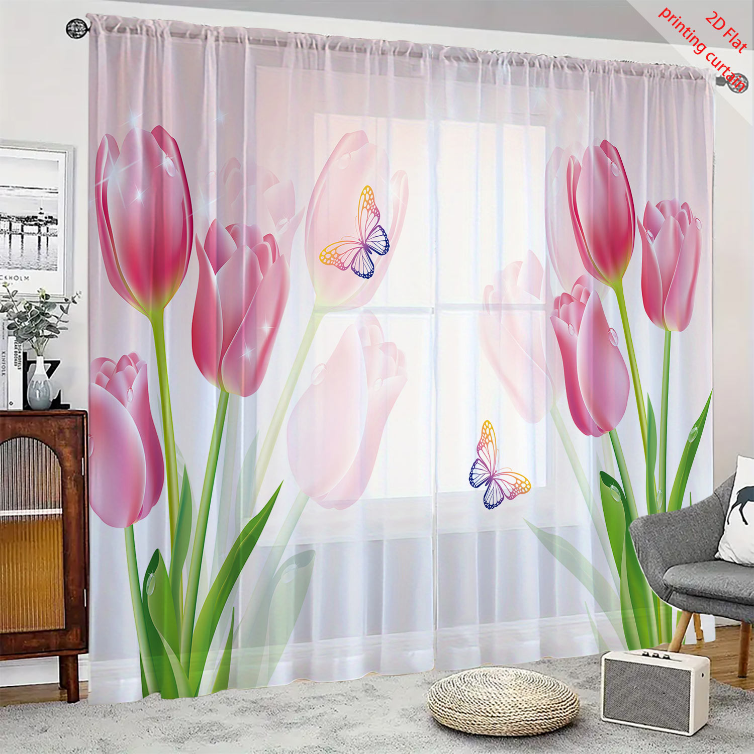 Pembe lale desenli şeffaf gazl - Home Office Windows incelemesi ve fiyatı